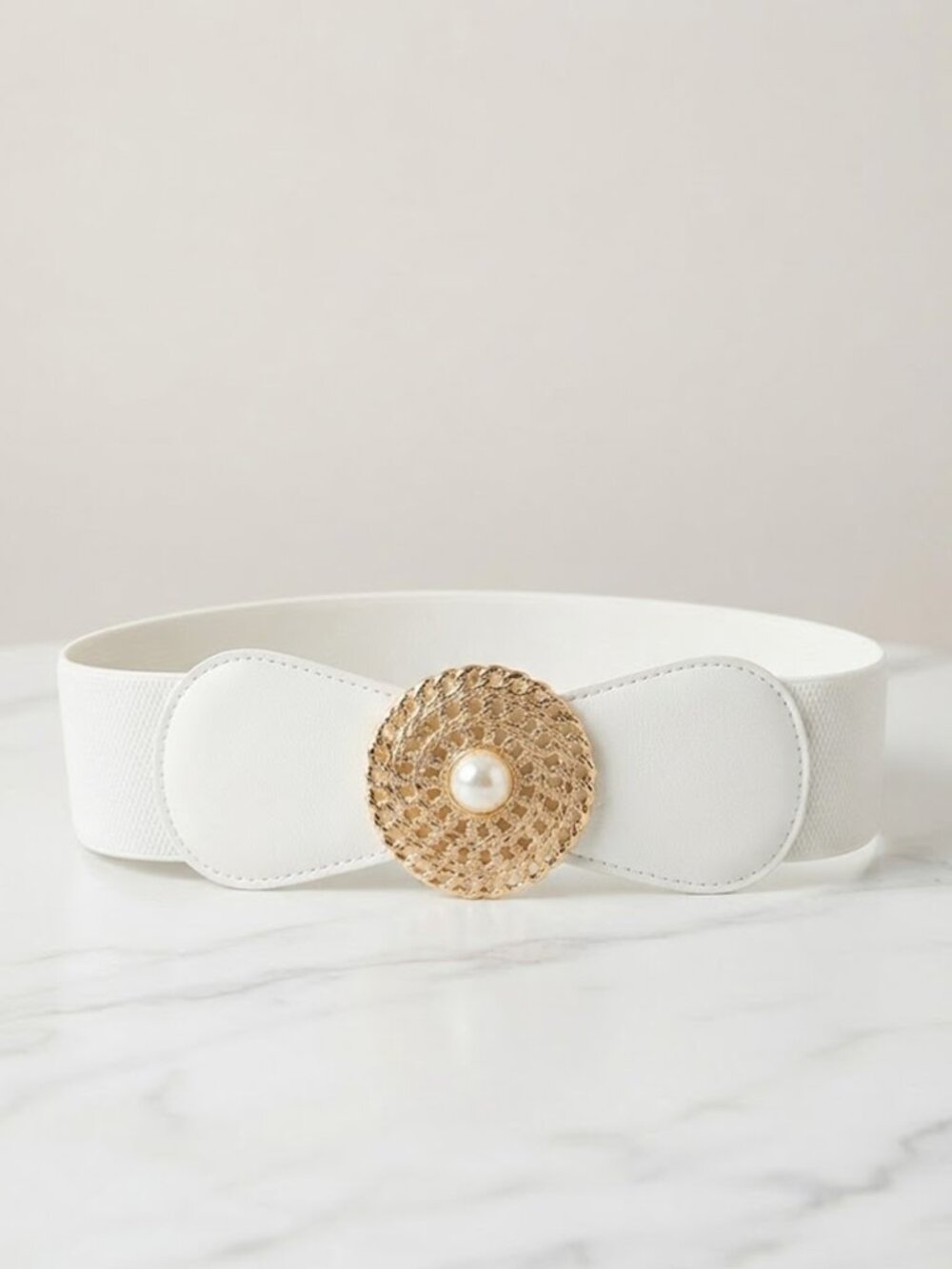 Ladies White Elegant Fashion Pearl Belt - 25 Inch 